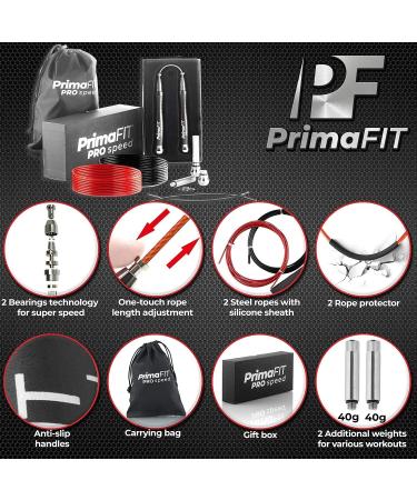 Primafit Pro Speed Jump Rope for Adults | Adjustable 3m Fitness Jump Rope with Weights 2 Ball Bearings & Anti-Slip Handles - Perfect for Boxing MMA & CrossFit - Buy Online on GoSupps.com