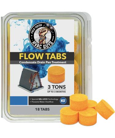 HVAC Guys Flow Tabs with Gel Lock Technology - 18 Pack - Keeps Drain Pans Clean Prevents Overflow 3 Ton Tab Lasts up to 3 Months - 1 Tab is equal to 18 Regular Tablets (324 total) - Made in the USA 18-Pack