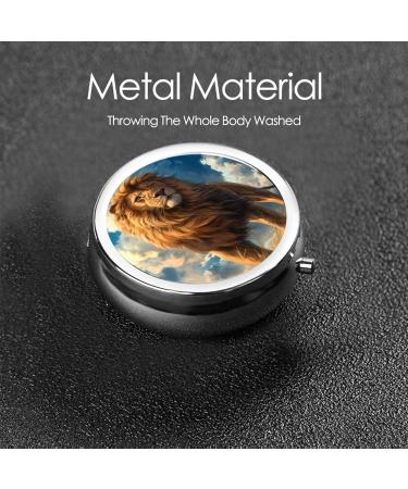 Lion on Grassland Portable Metal Pill Box - Round Mini 3-Compartment Travel-Friendly Design for Small Pills Black - International Shipping Available - Buy Online on GoSupps.com