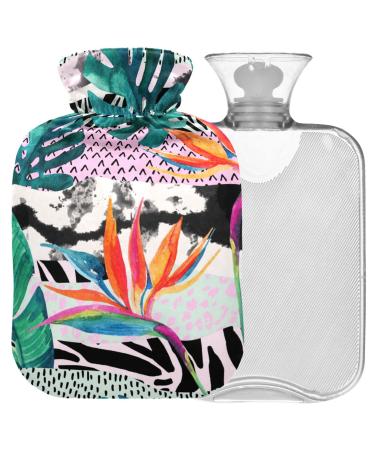 Naanle hot hot water bottle with reference tropical paradise flower transparent hot water bottle heat bottle for back pain relief handfoot warmer neck heat and cold therapy 1l