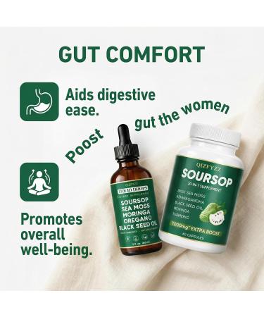 QIZFYZZ Soursop Bitters Liquid Drops + Seaweed Super Dual-Effect Set with Sea Moss Moringa Turmeric & Black Seed Oil for Digestive Balance Daily Wellness & Vitality Support (1set) - Buy Online on GoSupps.com