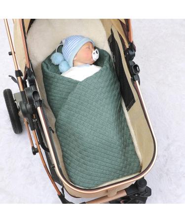 Mimixiong 100% Cotton Knit Swaddle Baby Blanket - Cozy & Soft for Newborn Boys and Girls - Dark Green 100x80cm - Waffle - Buy Online on GoSupps.com