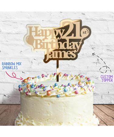 Cakeshop Cake Decoration Pack | Happy Birthday Premium 3mm Mirror Acrylic Plastic Cake Topper Sign & 25g Party Pack of Cake Sugar Sprinkles | Custom Name & Age Cake Decorations (Gold) Non-Prime Mirror Acrylic: Gold - Buy Online on GoSupps.com
