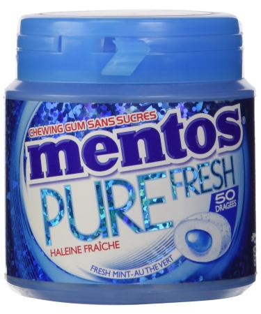 Mentos - Chewing Gum Mentos Pure Fresh Mint Fragrance - Sugar-free Chewing Gum - Green Tea - Long Lasting - Fresh Breath - 1 Box of 50 Sugars