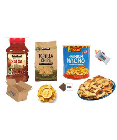 Tortilla Party Snack Bundle - Tortilla Chips 1.13kg Nacho Cheese Sauce 3kg Organic Salsa Medium 1.08kg - (Total 5.21kg) Boxed Treatz