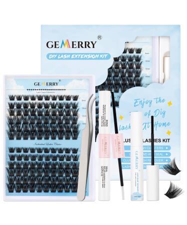 Cluster Lashes Kit 120Pcs Cluster Lashes DIY Individual Eyelash Kit D Curl 8-16mm Eyelash Extension Kit with Lash Bond and Seal and Lash Glue Remover and Lash Tweezers GEMERRY Individual Lashes B-KIT KSL45-D