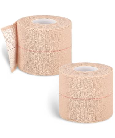 2 Rolls Adhesive Elastic Tape Bandage Tape Wrap Flexible Stretch Bandages for Sports Ankle, Knee and Wrist Sprains (Beige,2 Inch Wide) Beige 15 Foot (Pack of 2)