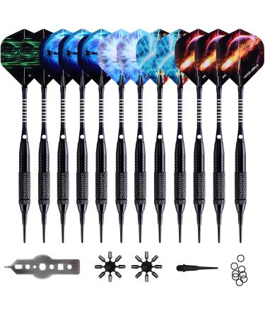 WIN.MAX Darts Plastic Tip - Soft Tip Darts Set - 12 Pcs 18 Gram with 100 Extra Dart Tips 12 Flights Flight Protectors and Wrench for Electronic Dart Board black-2022