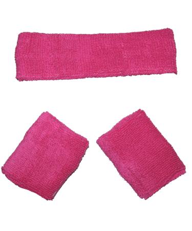 Foxxeo pink sweatband set 80s headband and 2 bracelets party pink carnival