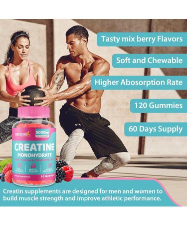Creatine Monohydrate Gummies for Women | 5000mg Pre Workout Chewables with Taurine & B6 | Muscle Recovery Strength & Endurance - 120 Count (Pack of 2 - Buy Online on GoSupps.com