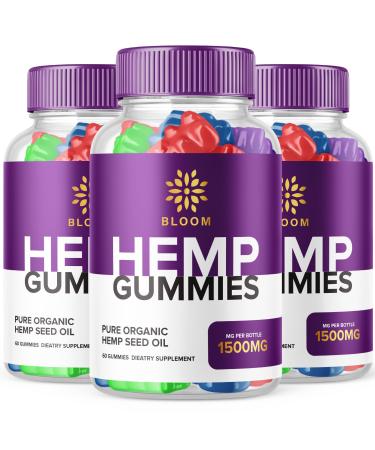 (3 Pack) Bloom Hemp Gummies - Official Formula - Bloom Gummies with Hemp Advanced Strength Performance Hemp Blend Formula Big Size Bloom Gomitas with 25mg Hemp Extract Great Taste (180 Gummies)
