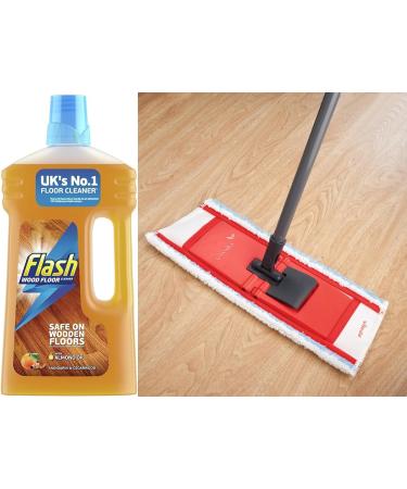 Floor Mop & 1L flash Wood Floor Cleaner Combo - Microfiber Telescopic Handle Versatile Cleaning Solution. 1L wood floor with almond oil Mandarin & cedarwood. - Buy Online on GoSupps.com