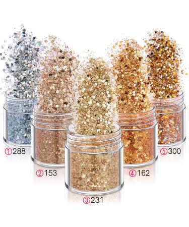 5 Set Holographic Chunky Glitter Nail Sequins for Body, Face, Hair - Gold & Silver Shades - Buy Online on GoSupps.com