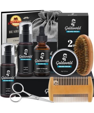 Beard Kit,Beard Growth Kit,Beard Grooming Kit w/2 Packs Beard Wash/Shampoo,Beard Growth Oil,Beard Balm,Beard Wash,Brush,Comb,Scissor,Storage Bag,E-Book,Beard Care & Trimming Kit Gifts for Men Him