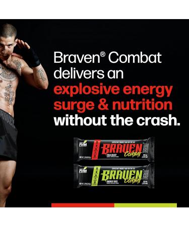 BRAVEN Combat Energy Bars - 10 Pack | Gluten-Free Energy Snack with 75mg Caffeine | Delicious Taffy-Like Sports Snack | B-vitamins & Taurine - Buy Online on GoSupps.com