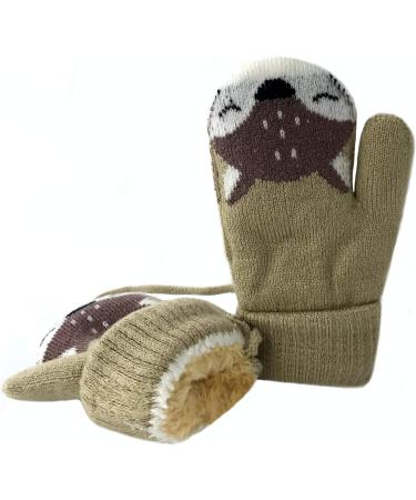 BEISIJIA Toddler Kids Warm Knitted Mittens - Cute Cartoon Gloves for 1-4 Years - Khaki - Buy Online on GoSupps.com