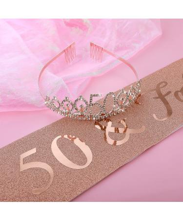 WLLHYF 50th Birthday Queen Sash and Rhinestone Tiara Set - Crystal Hair Band and Decorations for Women's 50th Birthday Celebration - Buy Online on GoSupps.com