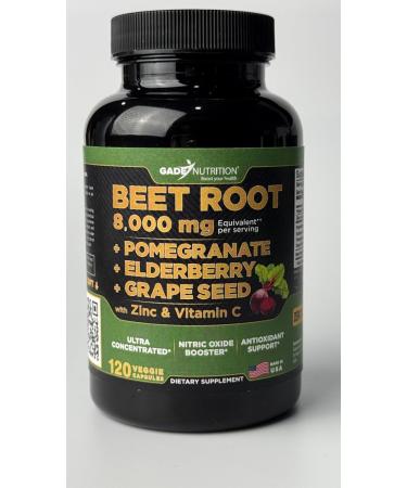 Gade Nutrition Beet Root Capsules Concentrated | Extra Strength Beetroot Extract Formula | Elderberry with Vitamin C and Zinc Pomegranate Grape Seed |Made in USA - Buy Online on GoSupps.com
