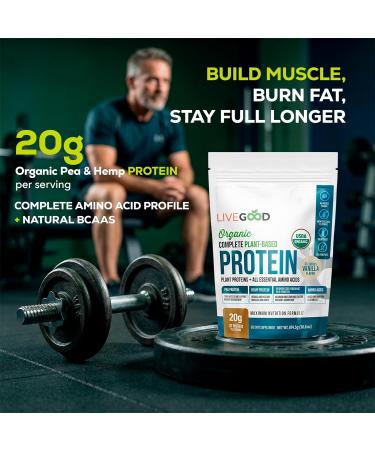 LIVEGOOD Complete Plant Based Protein Powder with Organic Pea Protein and Essential Amino Acids for Muscle Support Recovery Energy and Daily Nutrition Vanilla Protein Supplement (30 Servings) - Buy Online on GoSupps.com