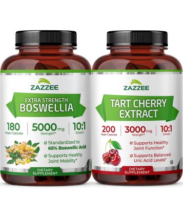 Zazzee Enhanced Comfort Recovery & Mobility Support Bundle | 10:1 High Strength Tart Cherry Capsules Plus Super Concentrated Boswellia Extract | Non-GMO Vegan & ISO Lab Tested (Over 6 Month Supply)