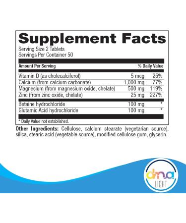 DNA Light Calcium Magnesium Zinc with Vitamin D3 - Bone Health & Muscle Relaxation - 100 Tabs - Vegetarian & Gluten Free - Buy Online on GoSupps.com