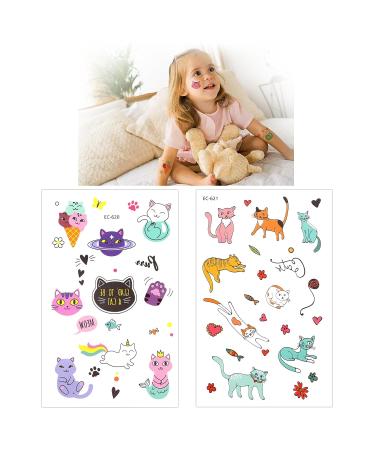 Konsait Cute Kitty Cat Temporary Tattoos for Girls, Kids, and Women - 180pcs | Waterproof Body Art Stickers for Birthday Parties and Goodie Bags - Buy Online on GoSupps.com
