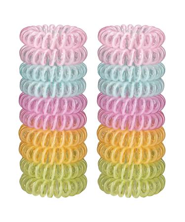 JessLab Spiral Hair Ties 20 Pcs Traceless Phone Cord Hair Ties No Crease Spiral Bracelet Plastic Coil Ponytail Holders No-Damage Headband Hair Accessory for Girls Women Ladies Gift White Line