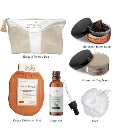 Zakia's Moroccan Hammam Spa Rejuvenating Ritual Kit - 6-Piece Beauty Set for All Skin Types - Purify Tone Cleanse & Exfoliate with Amber Musk - Buy Online on GoSupps.com