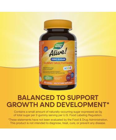 Nature s Way Alive! Kids Zero Sugar Gummy Multivitamins for Kids Ages 2+ Supports Bone Eye & Immune Health* No Sugar Alcohols Plant-Based Sweeteners Berry-Citrus Flavored 60 Gummies - Buy Online on GoSupps.com