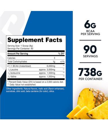 Nutricost BCAA Powder (Pineapple) - 90 Servings Optimal 2:1:1 Ratio Premium Amino Acids for Muscle Recovery & Performance - Buy Online on GoSupps.com