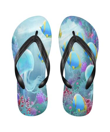Mnsruu Underwater World Flip-Flops with jellyfish coral reef for home hotel spa bedroom travel XS for men and women X-Small multicolored