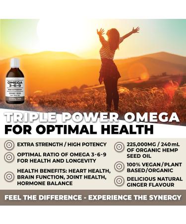 OMEGA 3-6-9 SYNERGY: Organic / Vegan / 225 000MG / 240ml. Organic Omega 3 6 9 With Hemp Oil. Extra Strength + High Potency for Joint Pain / Heart / Brain / Stress / Immune Support. Rich in GLA. Natural Ginger Flavour Sweet Ginger - Buy Online on GoSupps.com