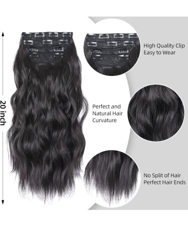 4PCS 20 inch Curly Clip in Hair Extensions - Synthetic Soft Wavy Brown (Natural Black) - Buy Online on GoSupps.com