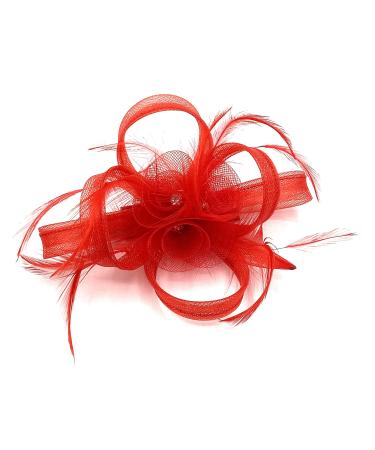 Ladies Feather Beak Clip Fascinator Weddings Races Royal Ascot Hair Piece Clip Red