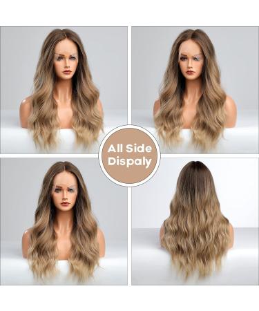 Ombre Brown to Blonde Lace Front Wig for Women - Long Wavy Synthetic Hair Wig - Buy Online on GoSupps.com