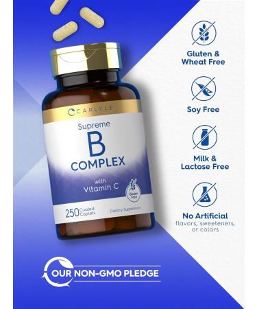 Carlyle Vitamin B Complex for Women and Men | 250 Caplets | with Vitamin C | Vegetarian Non-GMO and Gluten Free Supplement 250 Count (Pack of 1) - Buy Online on GoSupps.com