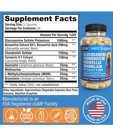 Glucosamine Sulfate 1500mg Chondroitin & MSM Joint Support - 8-in-1 Formula with Turmeric & Boswellia - Easy-to-Swallow Capsules Gentle on Stomach for Back Knee & Hip Support - 90 Capsules - Buy Online on GoSupps.com