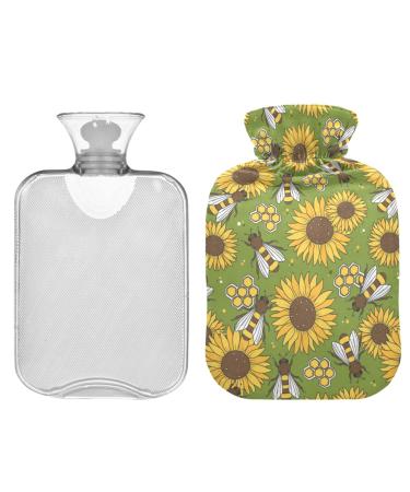 ZZXXB Sunflower Bee Warm bottle with fleece cover 2 liters PVC heat bag for the neck shoulder pain handfoots warmer and heating press and cold therapy