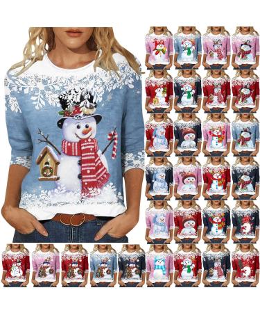 hristmas 3/4 Sleeve Shirts for Women Dressy Casual Cute Print Crewneck Tunic Tops Loose Three Quarter Length Pullover XX-Large New Release01_pink