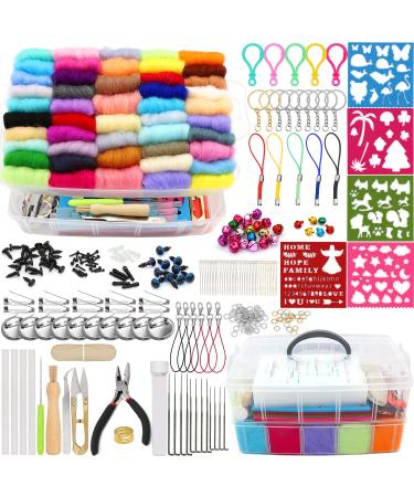 Needle Felting Kit 308Pcs Set  Wool Roving 48 Colors Upgraded Needle Felting Tools Kits with Large Felt Molds Storage Box for DIY Craft Animal Home Decoration Birthday Gift