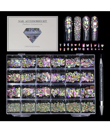 Nail Gems Multi Shapes 3D Glass Ab Crystal Rhinestones Kit | Crystal Glass Ab Rhinestone Gems Flatback Round Bead Charm Gem Stone Jewelry Nail Crystals for Acrylic Nails Pochy - Buy Online on GoSupps.com