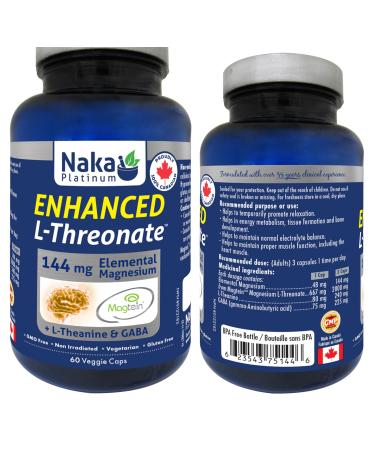 Naka Platinum Enhanced L-threonate 144mg Elemental Magnesium L-theanine GABA Made in Canada (60 vcaps)