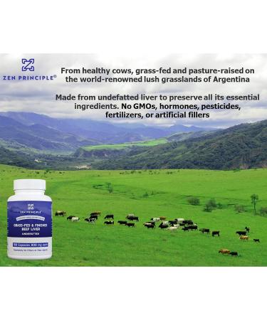 Zen Principle Ultra-Pure Grass-Fed Beef Liver Capsules | Natural Energy Protein & Vitamins | 180 Count | No Hormones or GMO - Buy Online on GoSupps.com