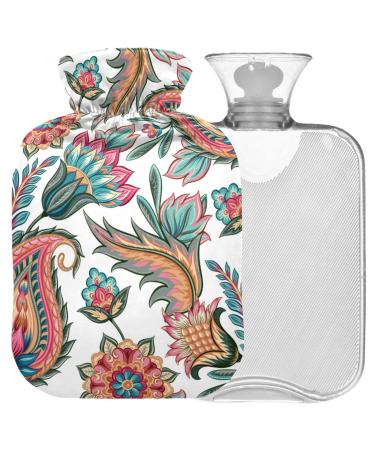 NAANLE hot water bottle with cover Paisley flower Transparent hot water bottle 2l large hot hot water bottle for menstrual cramps pain relief handfoots heat and cold therapy