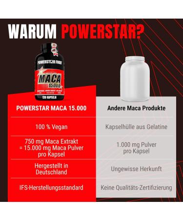Powerstar Maca 15000 | High-Dose Vegan Maca Capsules | Organic Maca Root Extract (20:1) & Vitamin C | 120 Capsules | 2-Month Supply | Sports Supplement for Men & Women - Buy Online on GoSupps.com