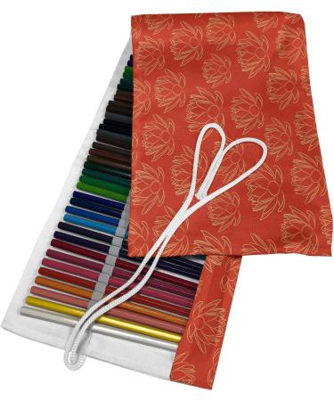 ABAKUHAUS Japanese Roll Up Pencil Case Warm Lotus Flowers Oriental Durable & Portable Pencil Organizer 36 Holes Vermilion and Cream - Buy Online on GoSupps.com