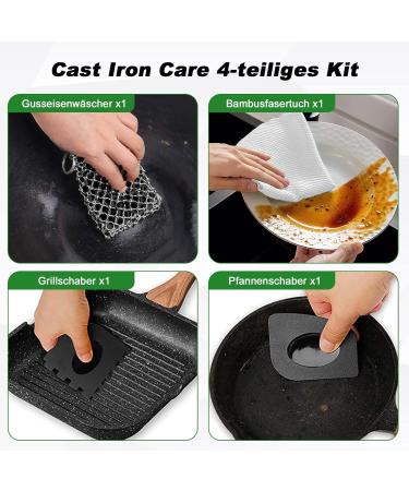 Buy Dutch Oven Cleaning Set - 4 Pack Cast Iron Cleaner with Scrubber Grill Scrape & Kitchen Towel | International Shipping Available - Buy Online on GoSupps.com