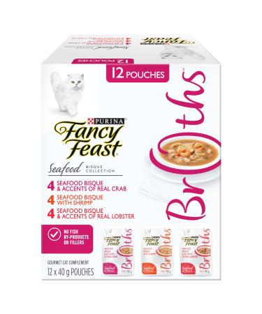 Fancy Feast Broths Cat Food Complement Seafood Bisque Collection Variety Pack 3 Flavours - 40 g Pouch (12 Pack) Seafood Bisque Variety 12