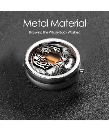 Buy Tiger at Rest Portable Metal Pill Box | Round Mini 3-Compartment | Ideal for Travel | Black Hinged Design - Buy Online on GoSupps.com