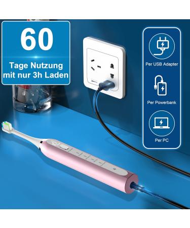 Sound Toothbrush Set - Fast Cleaning Electric Toothbrush in Pink & Teal with 8 Replacement Heads | Buy Internationally - Buy Online on GoSupps.com